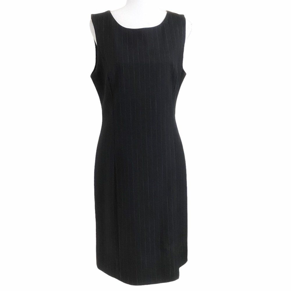 Lk BENNETT VINTAGE  DARK GREY PINSTRIPES SLEEVELESS SHEATH FORMAL DRESS